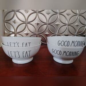 White Ceramic Bowls with Text